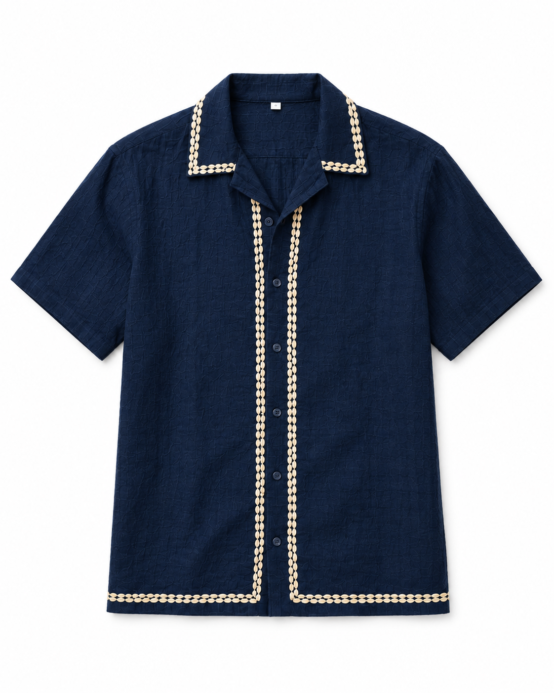 Men's Bron Short Sleeve Linen Shirt with Panel Embroidery