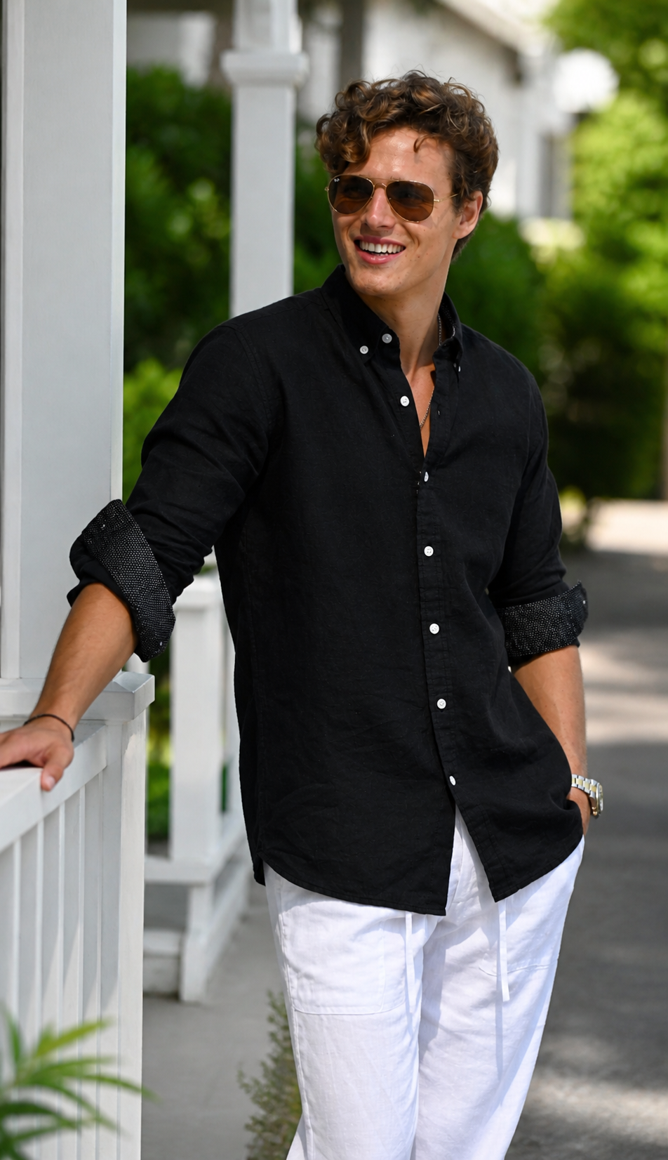 Men's Banks Long Sleeve Linen Button Down Shirt