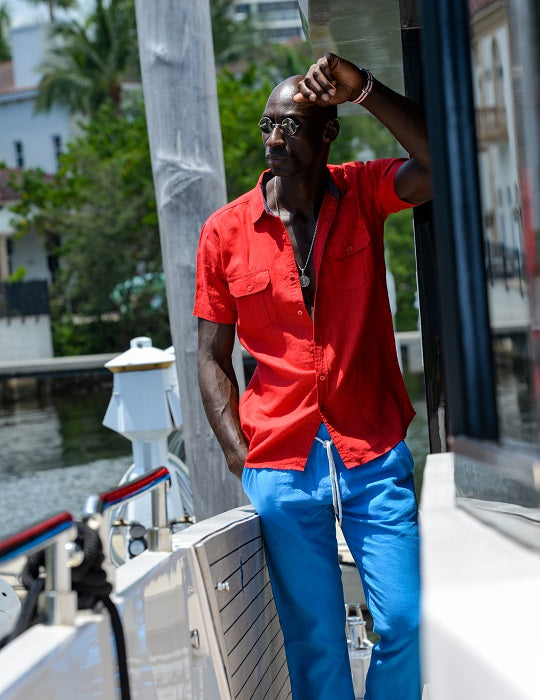Aruba Solid Short Sleeve Cargo Linen Shirts
