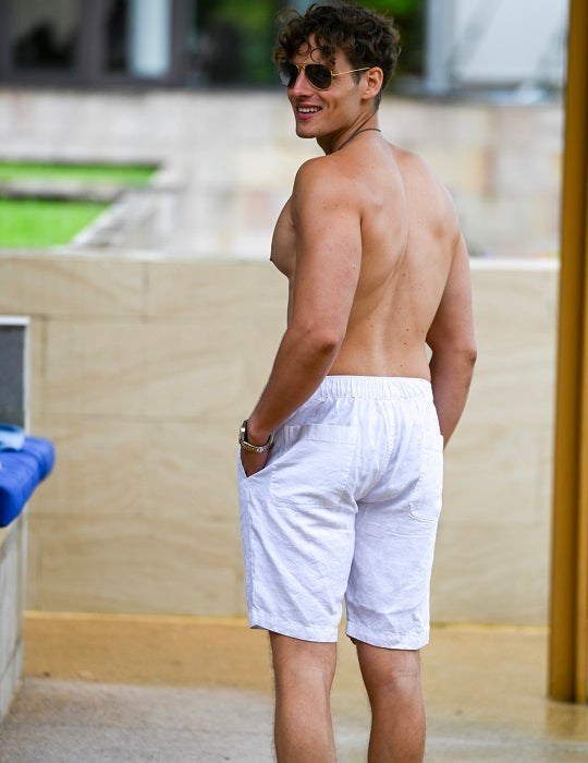 Barbuda Men’s Linen Shorts – Mid Rise, Knee Length, Zip Fly