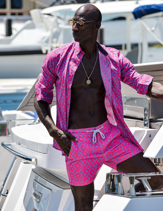 Men's Bora Bora Tailored Swim Shorts - Shibori Diamonds