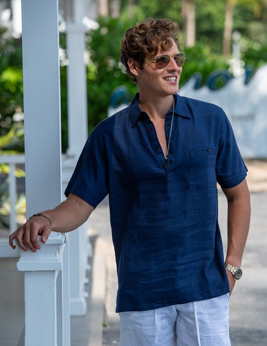 Men's Brady Solid Short Sleeve Pull on Linen Shirts 2XL / Navy Men's Brady Solid Short Sleeve Pull on Linen Shirts 2XL / Navy