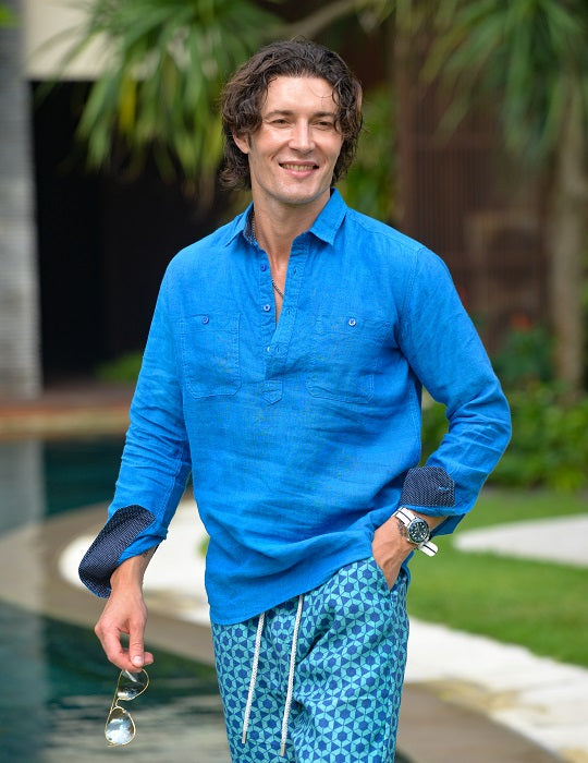 Ibiza Long Sleeve Solid Pull on Linen Shirts