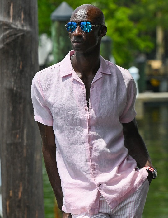 Mustique Short Sleeve Camp Collar Linen Shirts