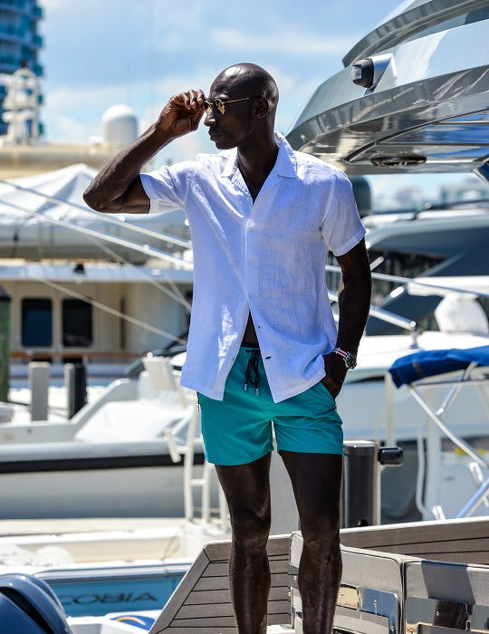 Mustique Short Sleeve Camp Collar Linen Shirts