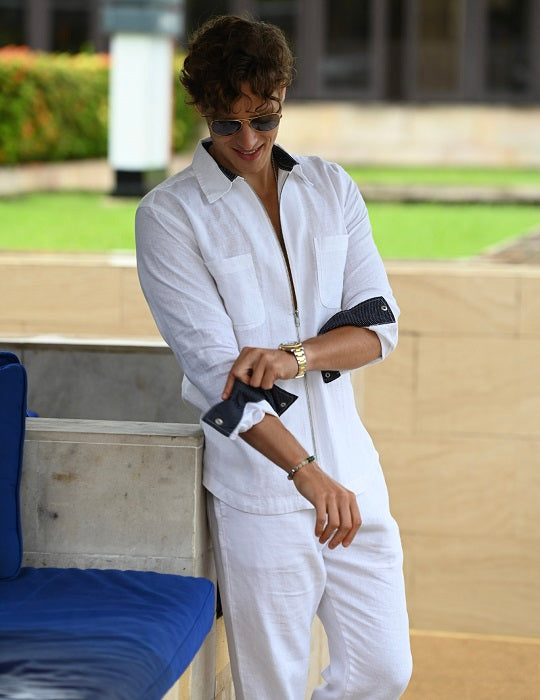 Pitt Solid Long Sleeve Linen Zip Front Shirts