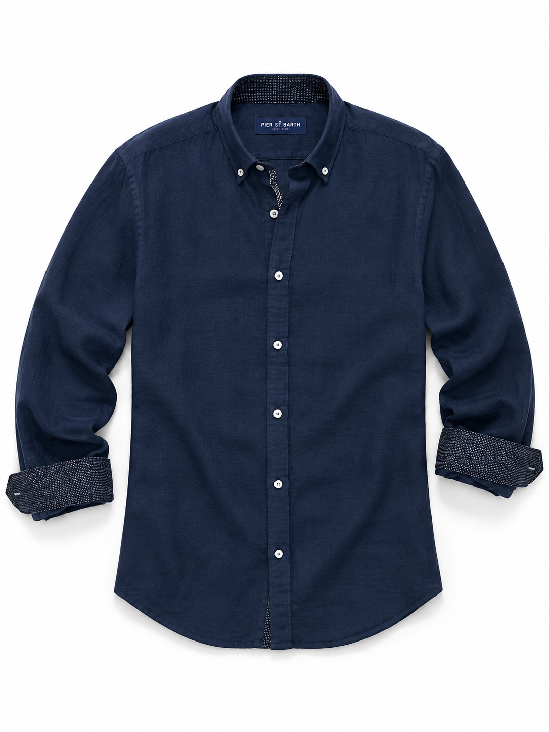 Men's Banks Long Sleeve Linen Button Down Shirts, L / Navy
