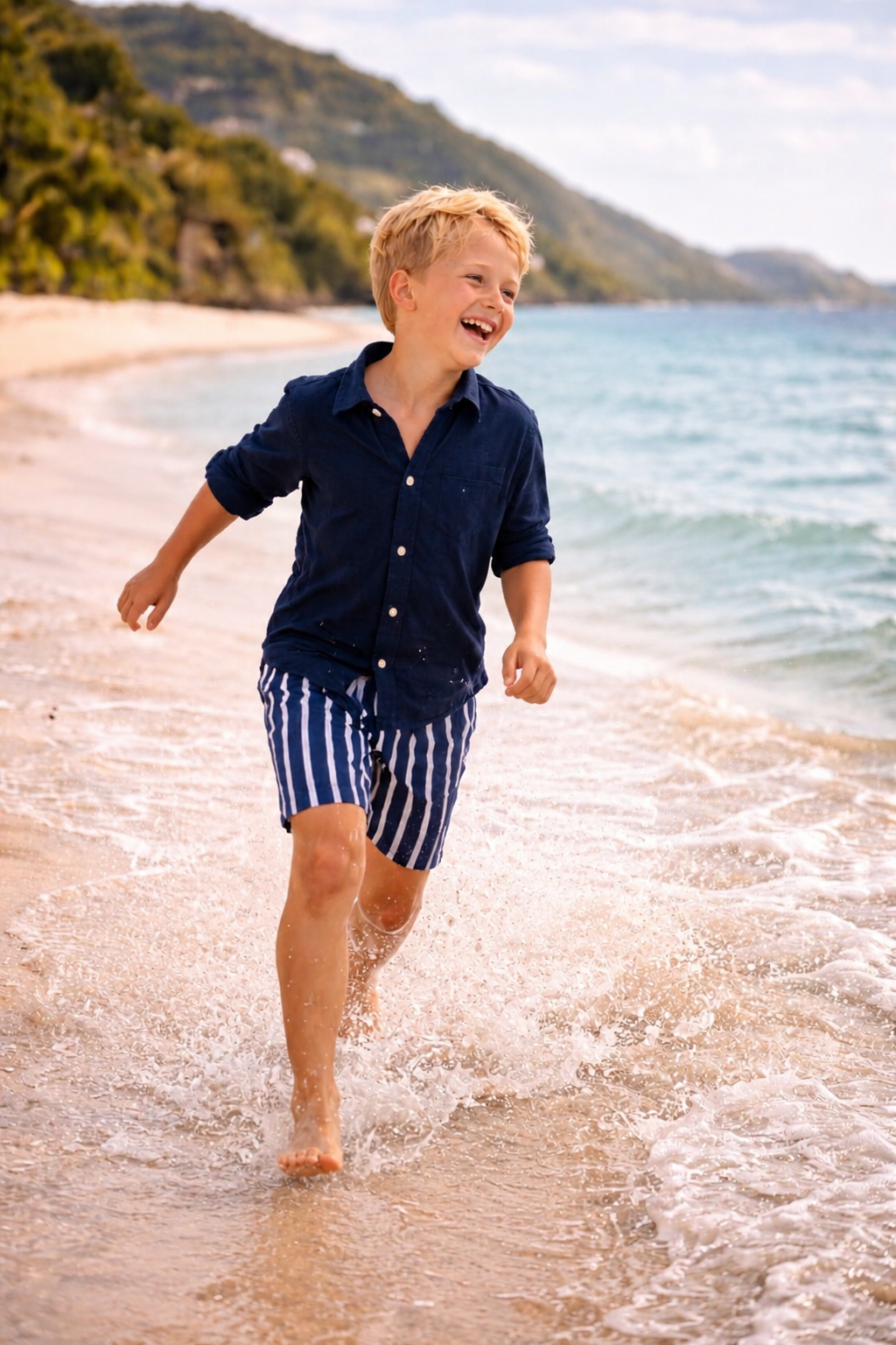 Boys  Pier Swim Shorts - Navy Stripes
