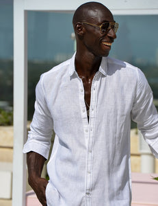 St Barth Saddle Stitch Solid Linen Long Sleeve Shirts