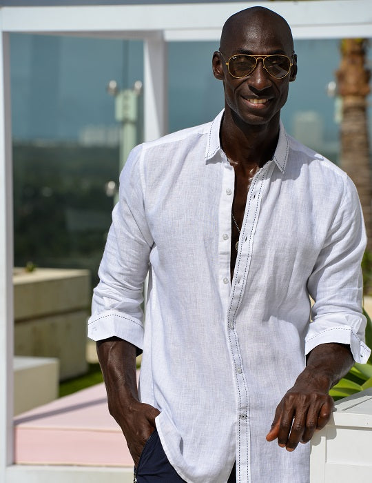 Load image into Gallery viewer, St Barth Saddle Stitch Solid Linen Long Sleeve Shirts