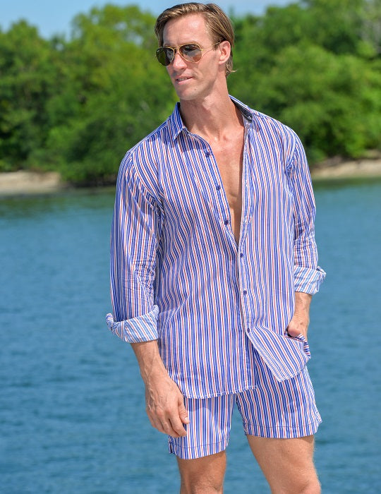 Hamptons Tailored Swim Shorts - Vertical Stripes