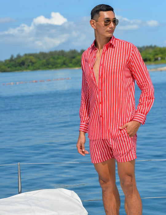 Hamptons Tailored Swim Shorts - Vertical Stripes