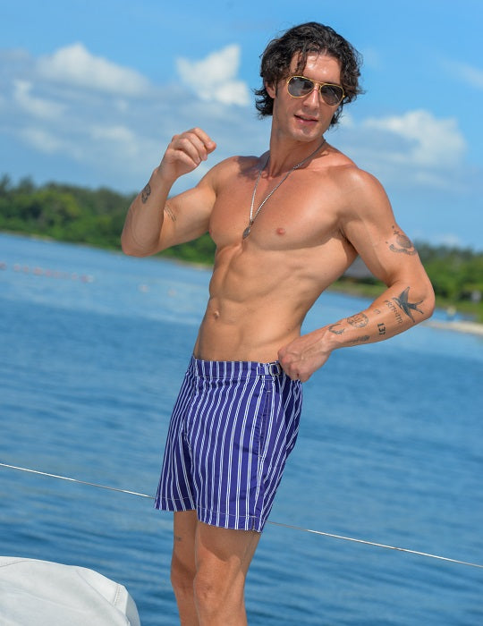 Hamptons Tailored Swim Shorts - Vertical Stripes