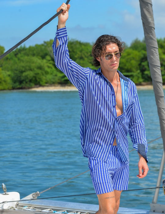 Hamptons Tailored Swim Shorts - Vertical Stripes