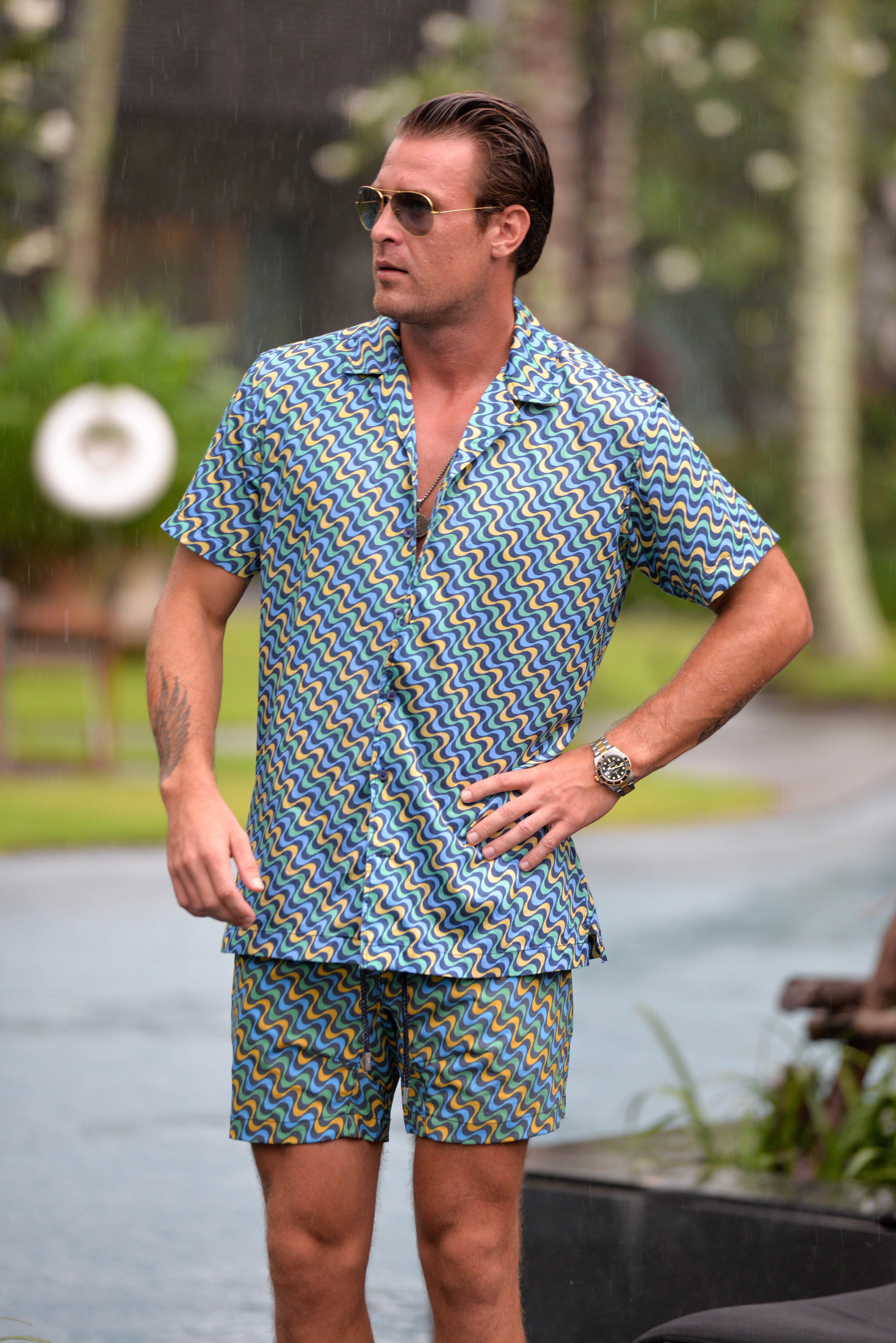 Men's Mustique Patterned Short Sleeve Camp Collar Cotton Shirts