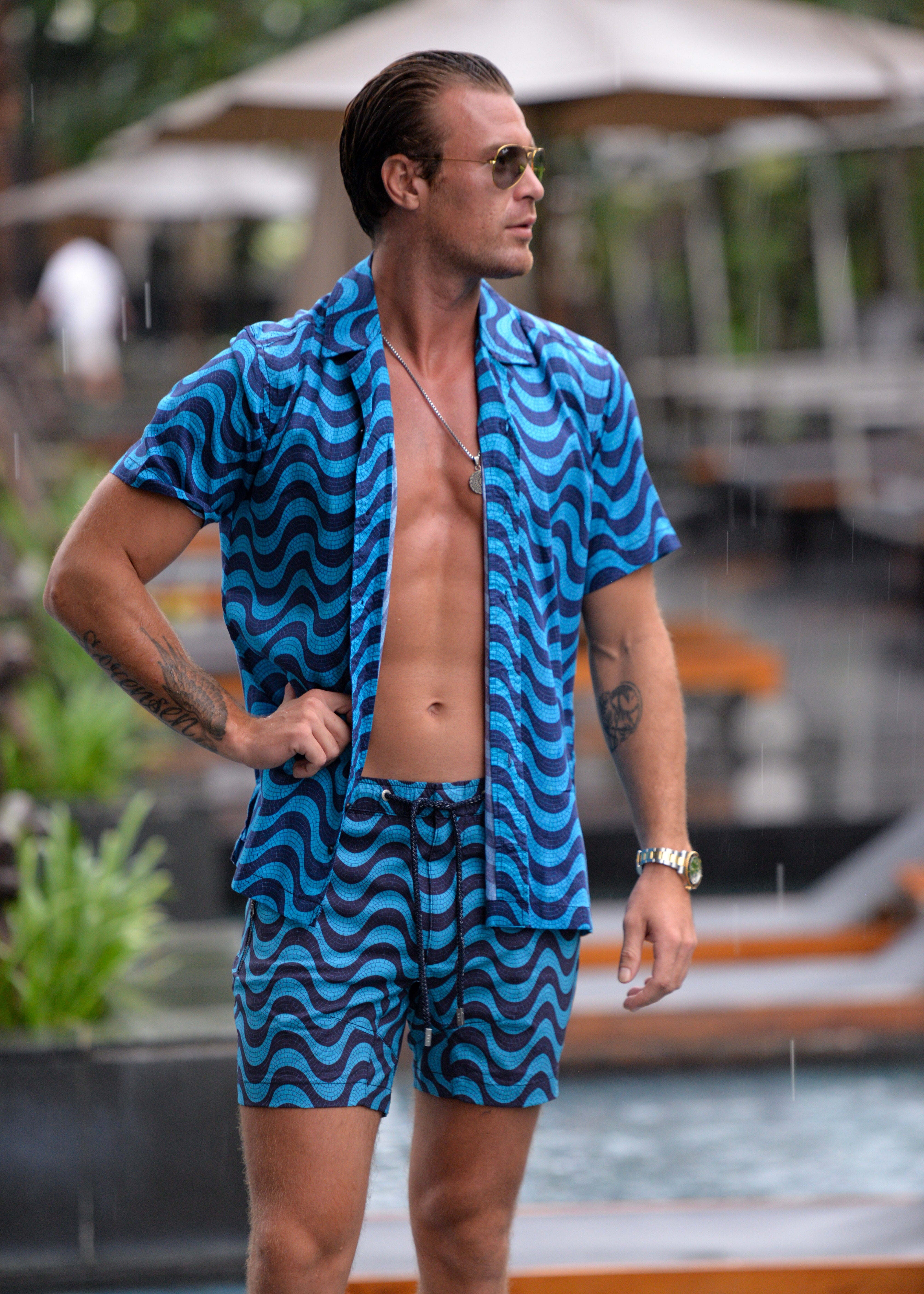 Men's Mustique Patterned Short Sleeve Camp Collar Linen Shirt