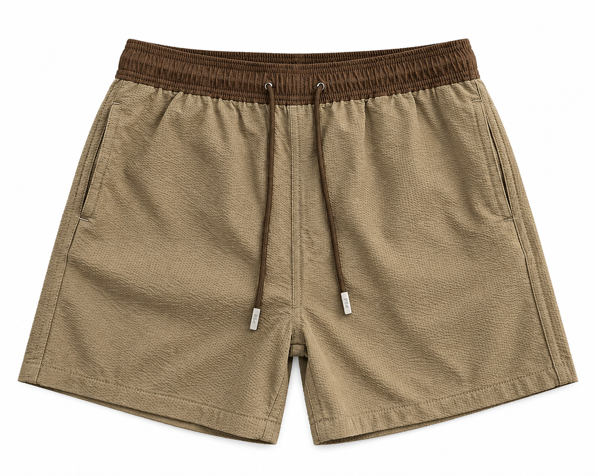 Pier Terra Collection - Pier St Barth Warm Sand & Chocolate Brown Swim Shorts