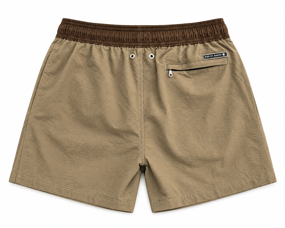 Pier Terra Collection - Pier St Barth Warm Sand & Chocolate Brown Swim Shorts