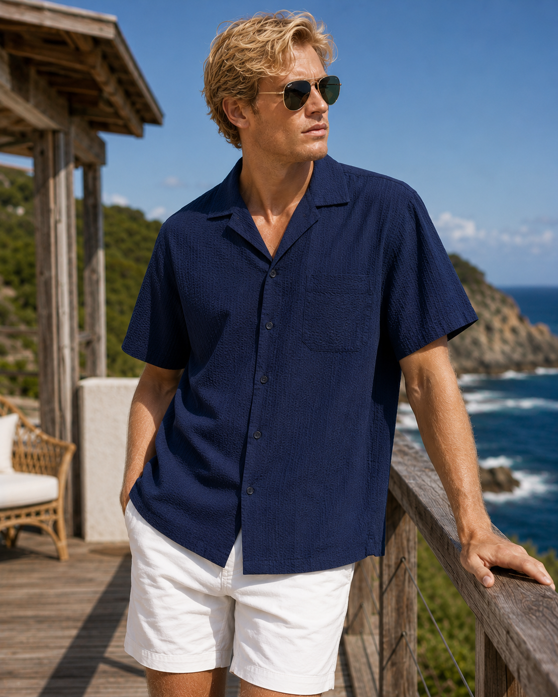Men's Camp Collar Tradewind Seersucker Shirt