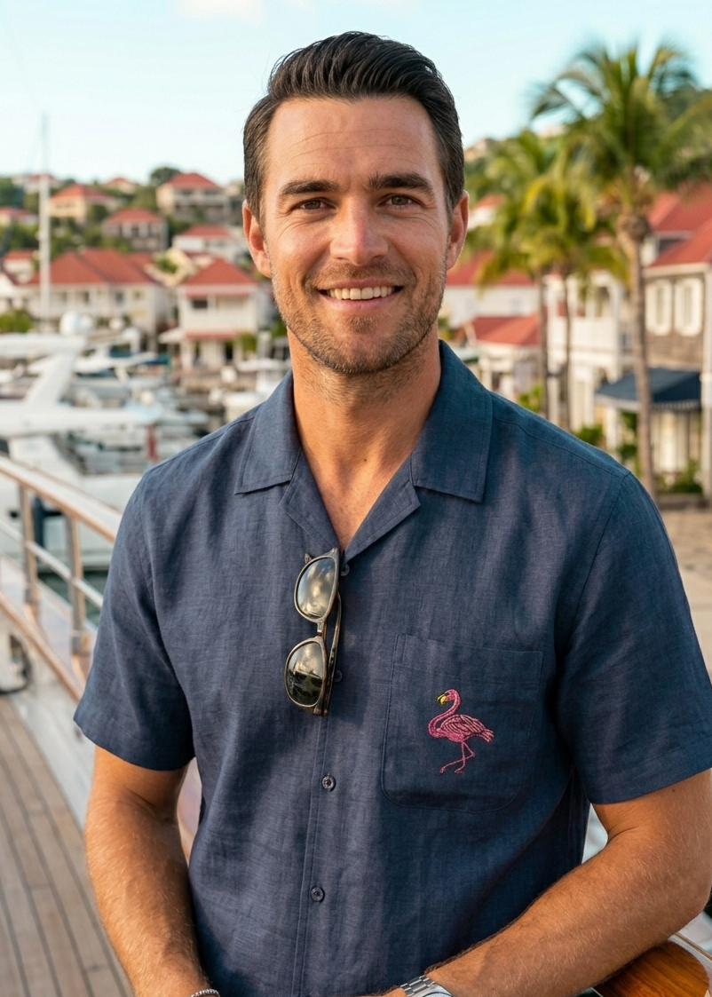 Men's Mustique Flamant St Barth Short Sleeve Linen Shirt