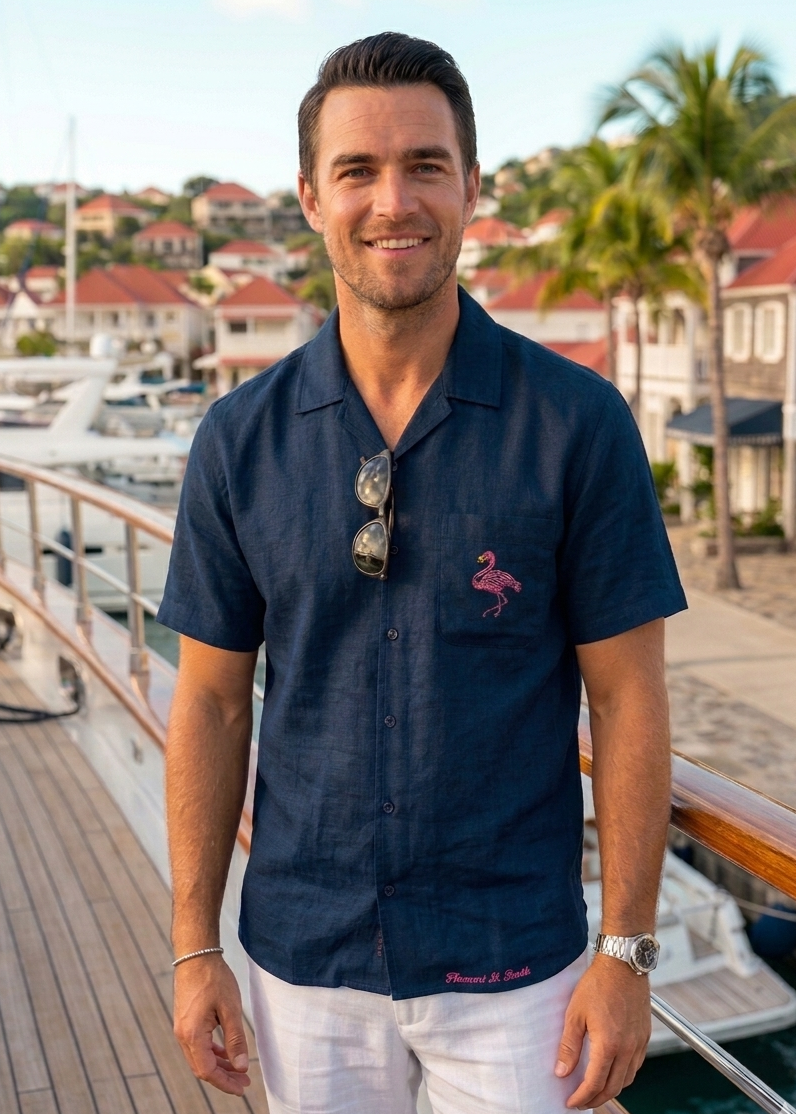 Men's Mustique Flamant St Barth Short Sleeve Linen Shirt
