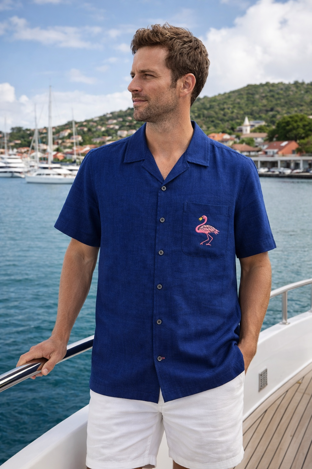 Men's Mustique Flamant St Barth Short Sleeve Linen Shirt