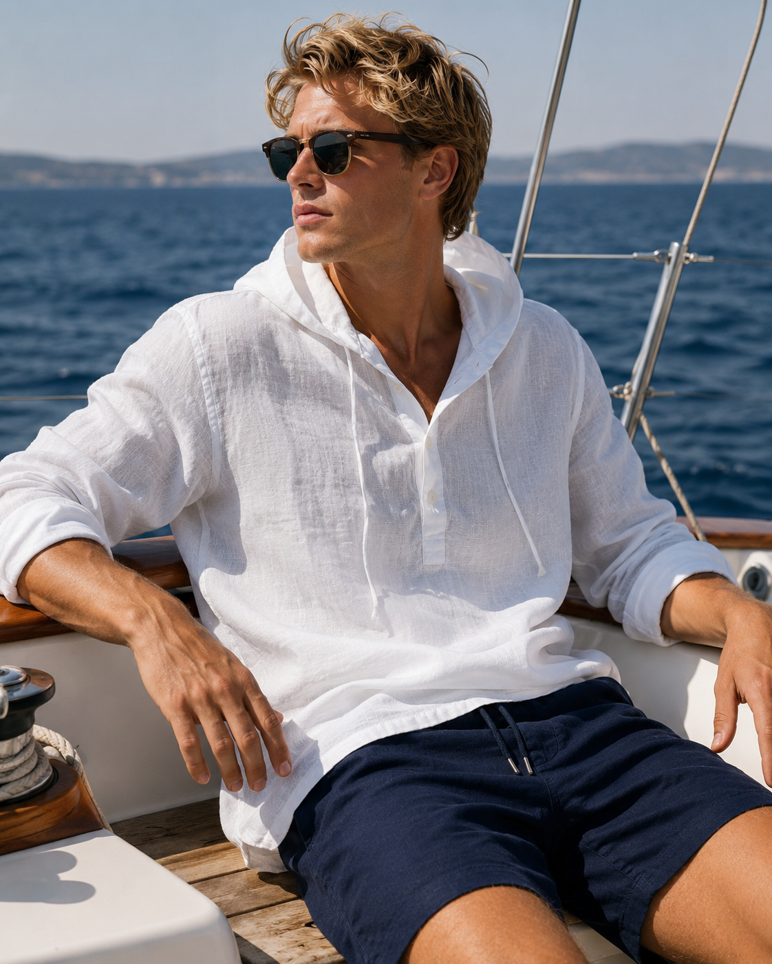 Men's Venice Beach Solid Linen Hoodies