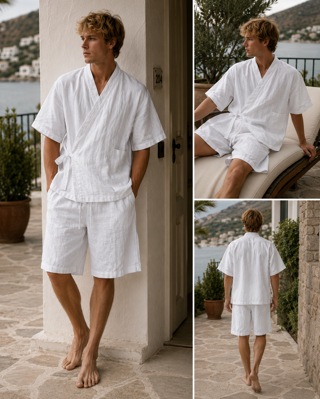 Men's Rykonan Kimono & Shorts Linen Set