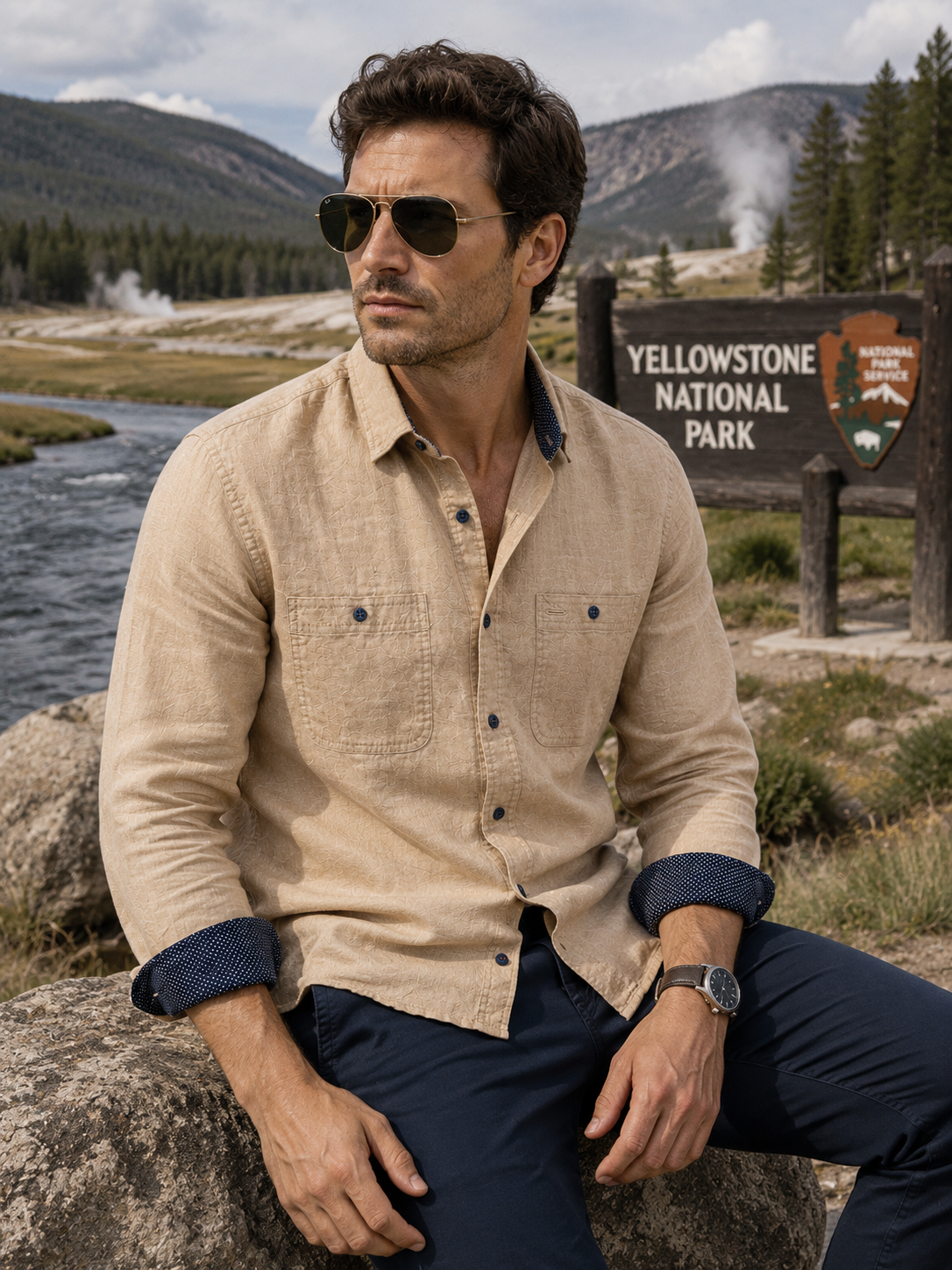 Men's Long Sleeve Yellowstone Linen Shirt
