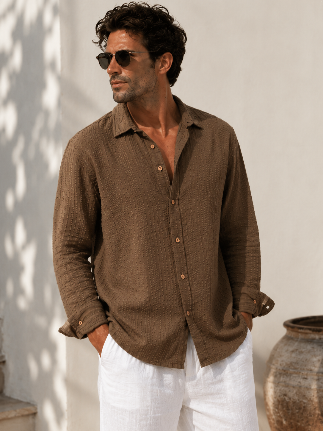 Men's Palmer Solid Organic Cotton Seersucker Shirt