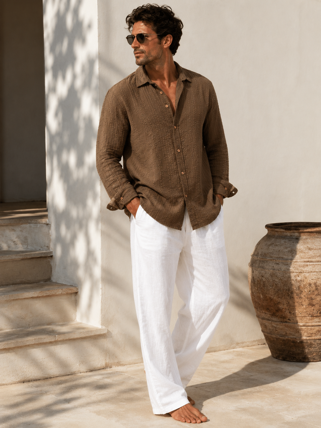 Men's Palmer Solid Organic Cotton Seersucker Shirt