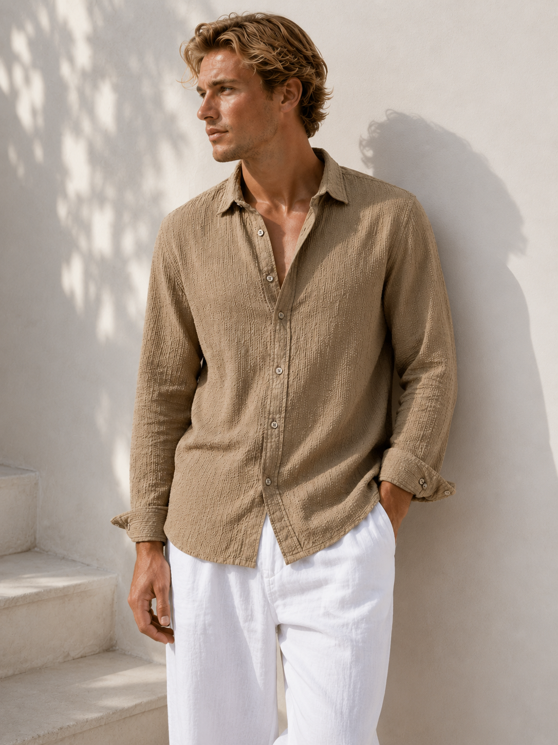 Men's Palmer Solid Organic Cotton Seersucker Shirt