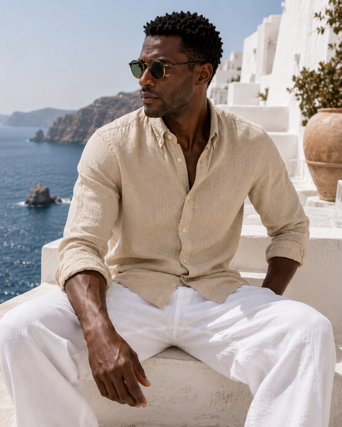 Men's PSB  Linen Button-Down Collar Shirt