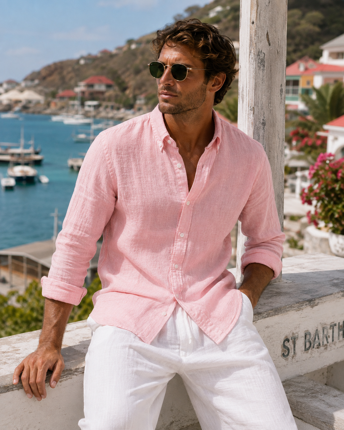 Men's PSB  Linen Button-Down Collar Shirt