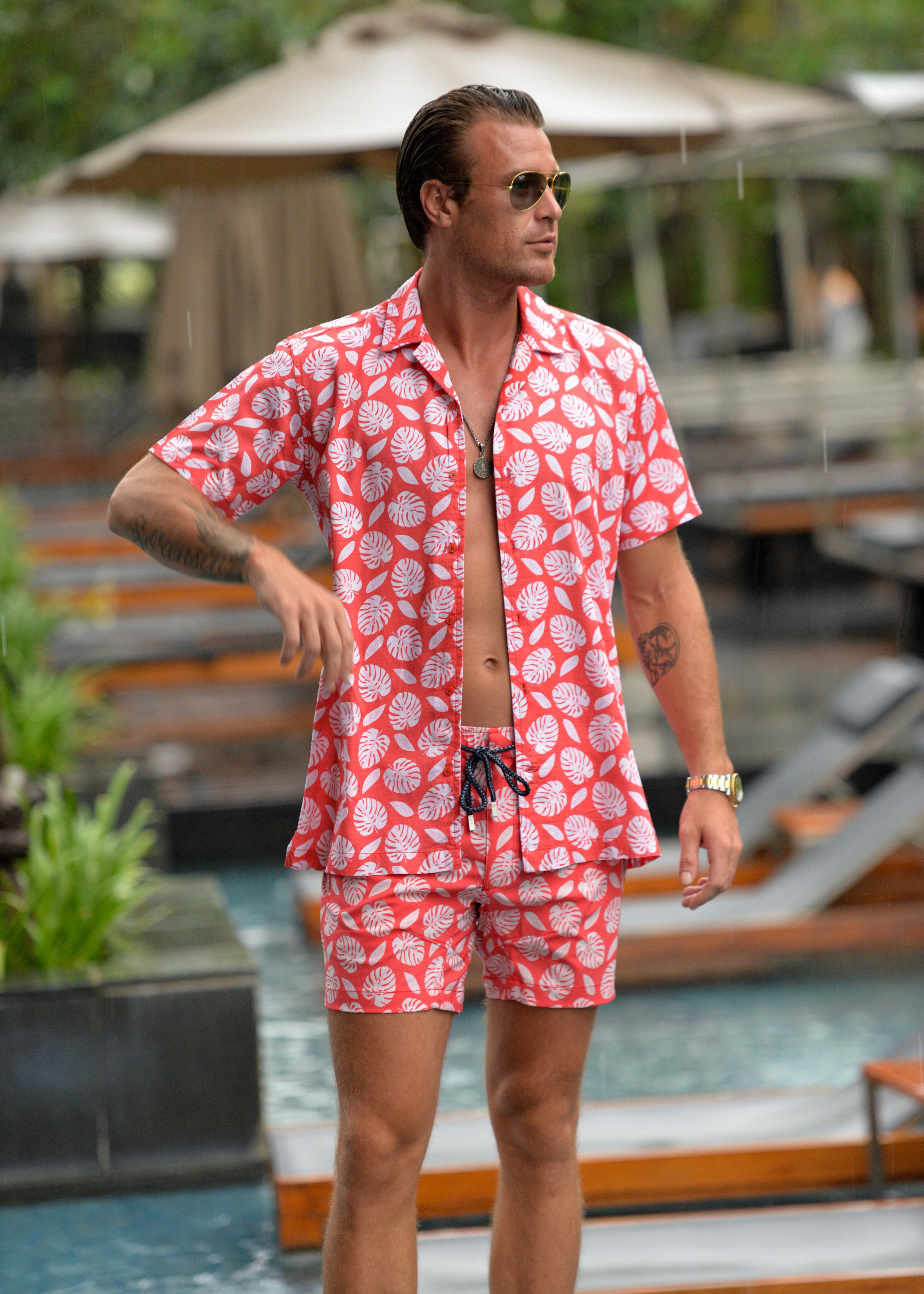 Men's Mustique Patterned Short Sleeve Camp Collar Cotton Shirts