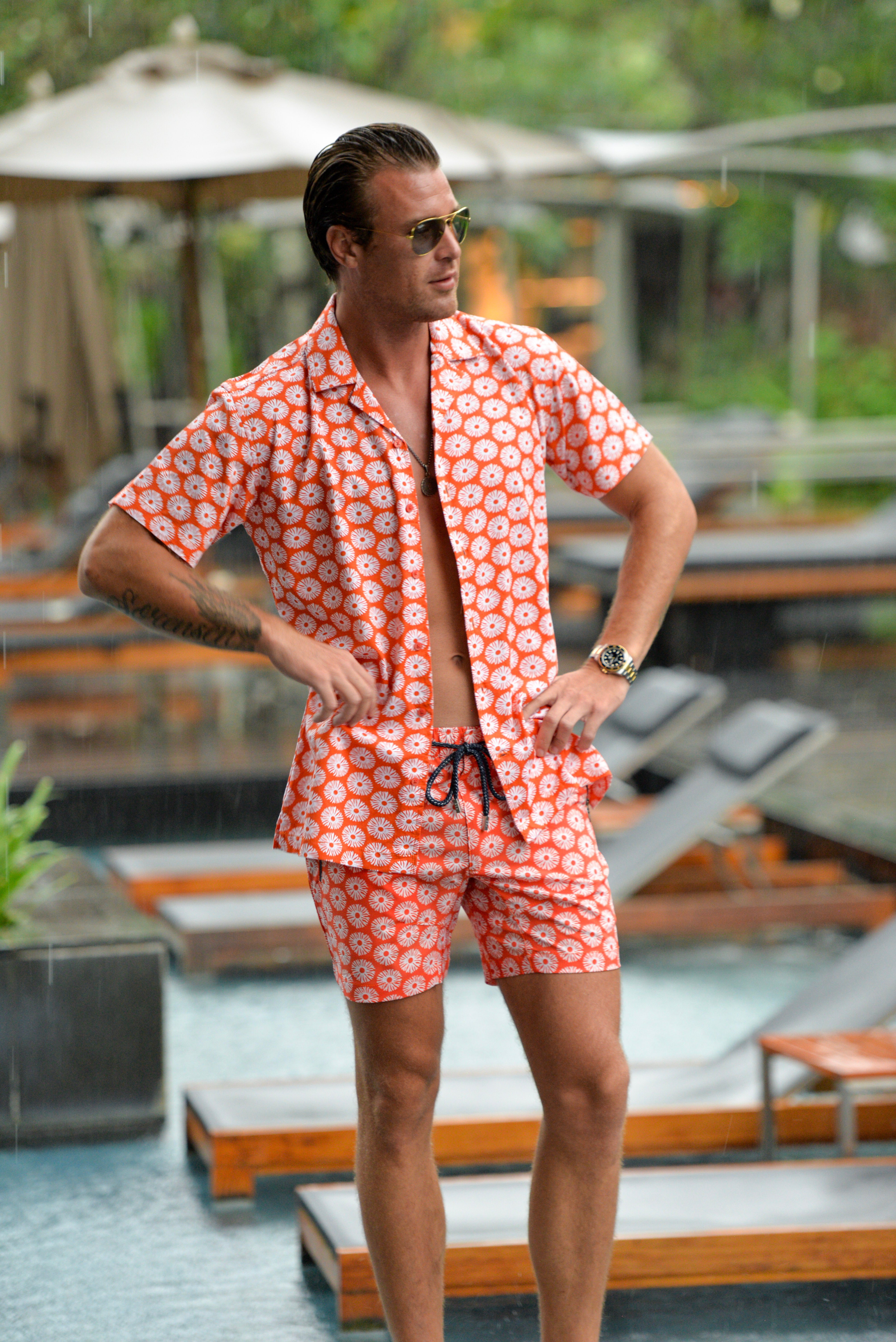 Men's Mustique Patterned Short Sleeve Camp Collar Cotton Shirts
