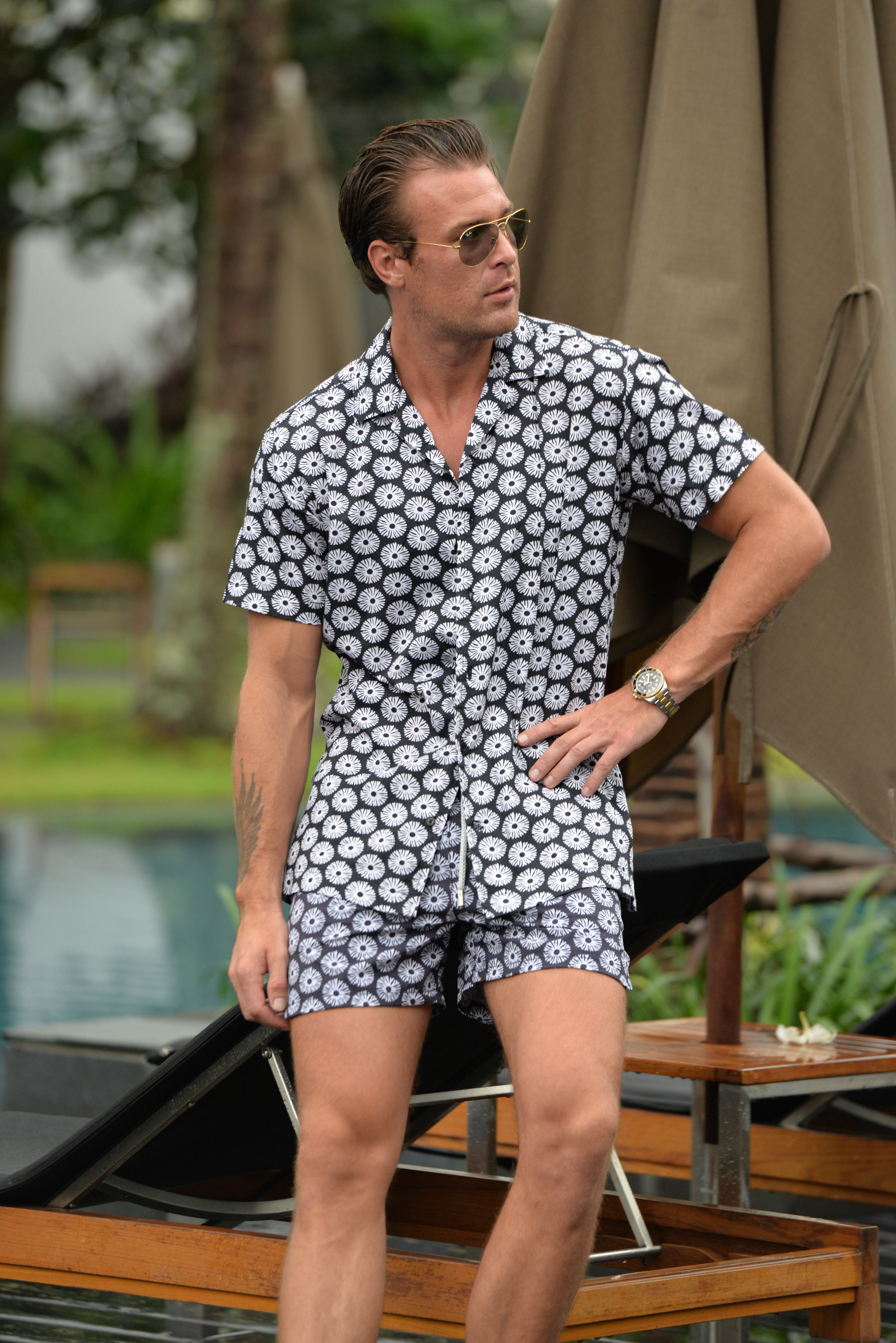 Men's Mustique Patterned Short Sleeve Camp Collar Cotton Shirts