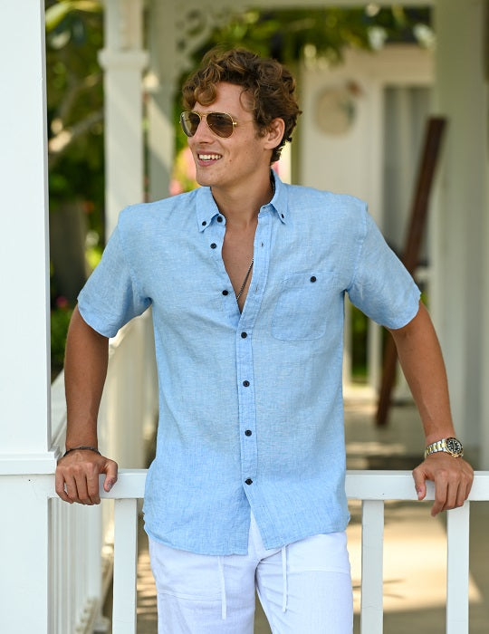 Rooney Solid Short Sleeve Button Down Linen Shirts
