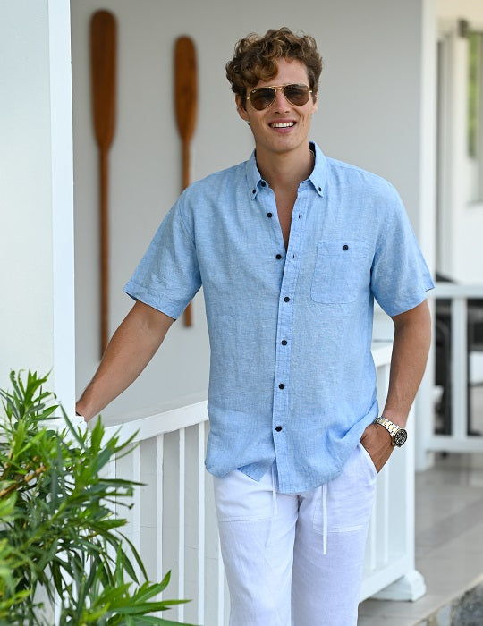 Rooney Solid Short Sleeve Button Down Linen Shirts