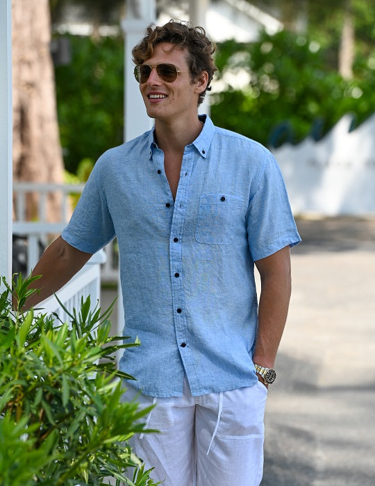 Rooney Solid Short Sleeve Button Down Linen Shirts