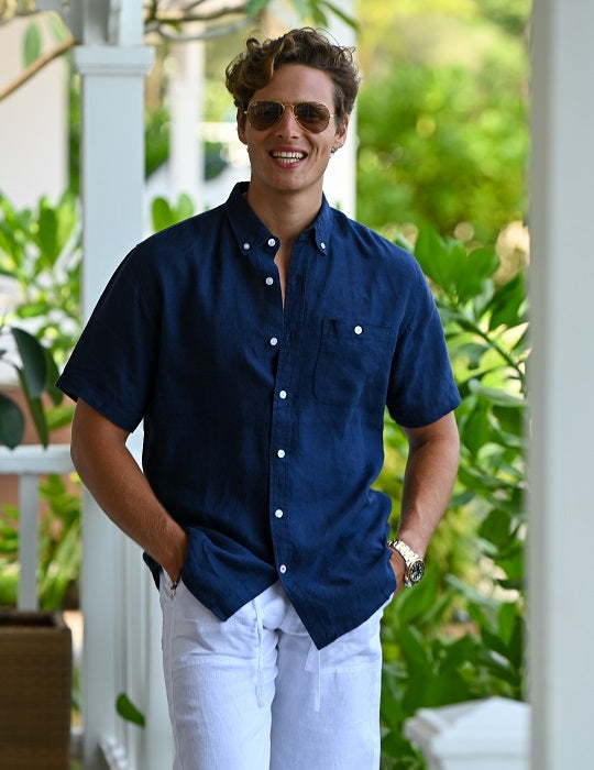 Rooney Solid Short Sleeve Button Down Linen Shirts