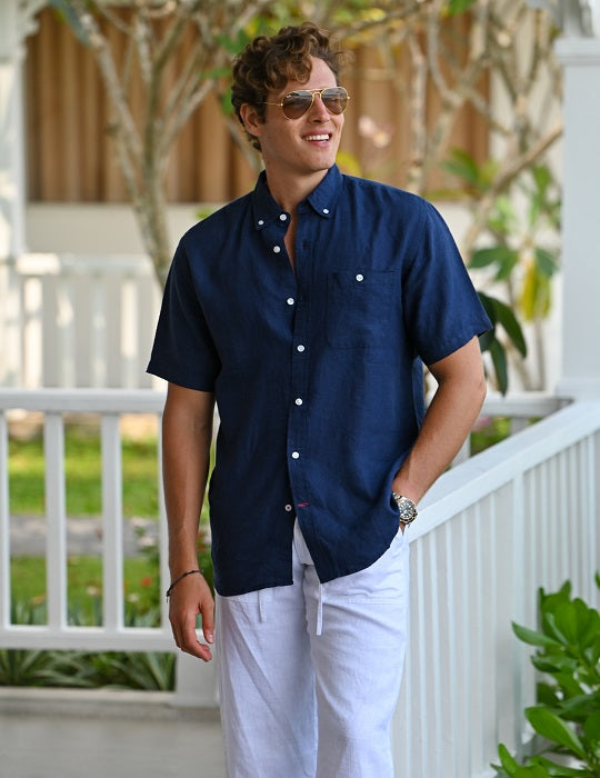 Rooney Solid Short Sleeve Button Down Linen Shirts