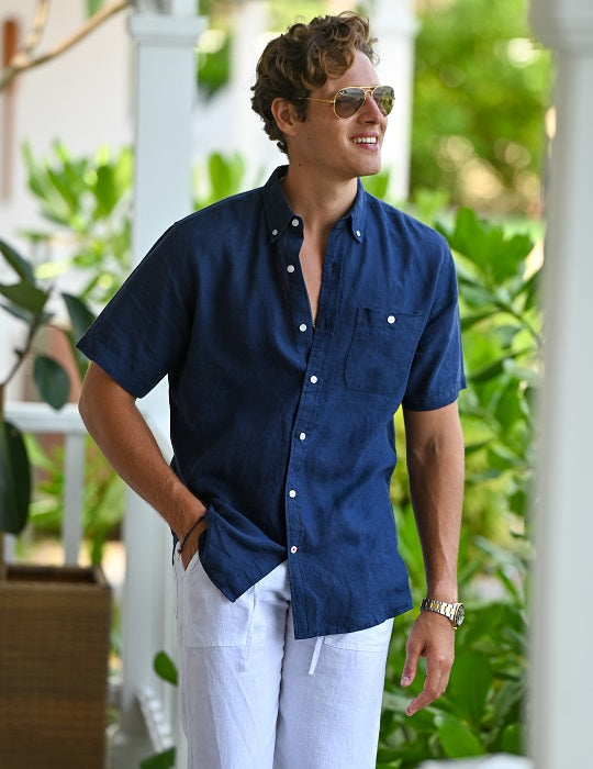 Rooney Solid Short Sleeve Button Down Linen Shirts