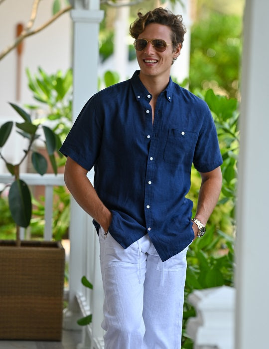 Rooney Solid Short Sleeve Button Down Linen Shirts
