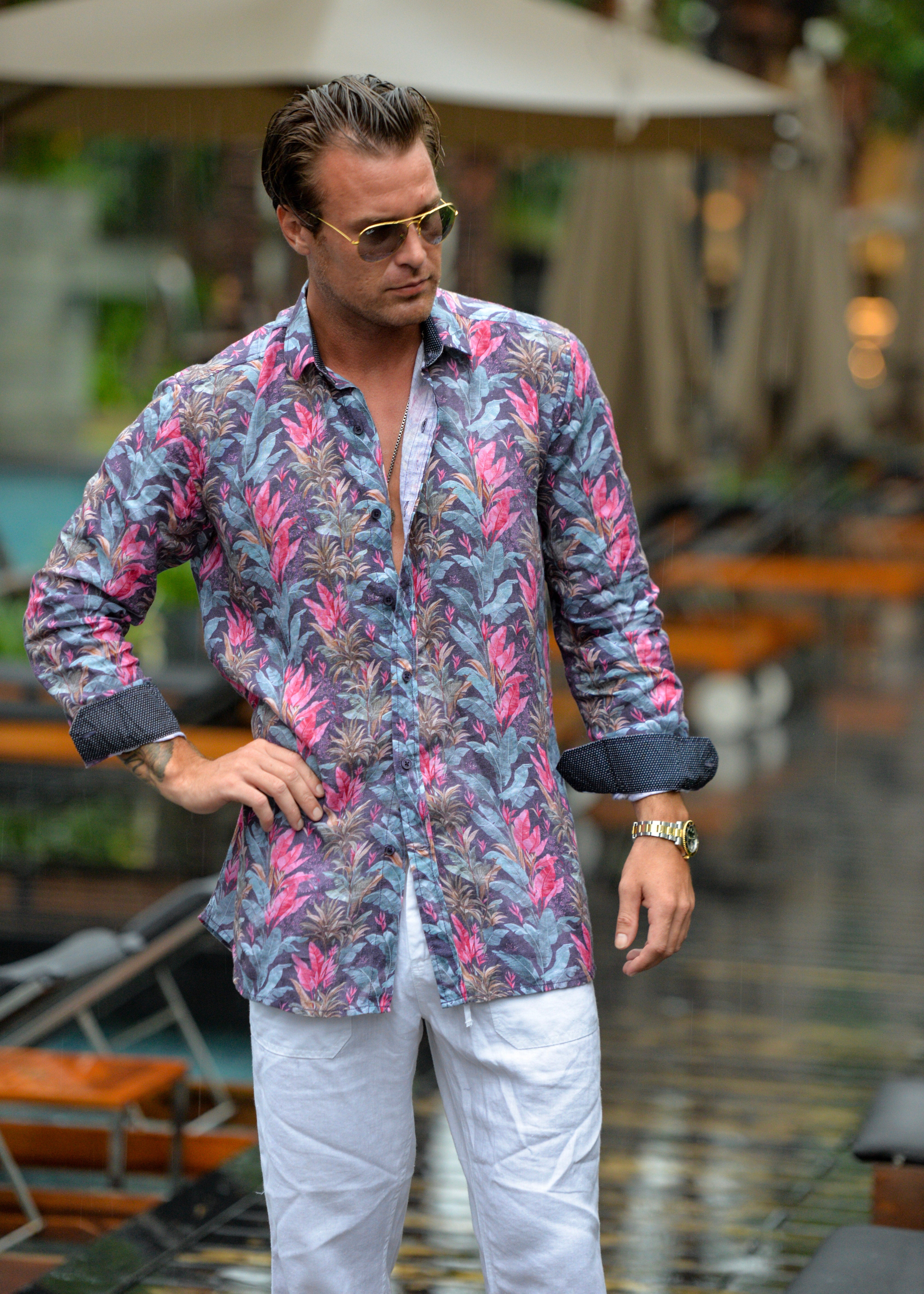 Men's St Barth Patterned Linen Long Sleeve Shirts