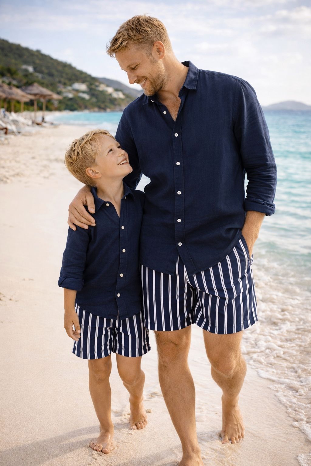 Father and Son - Pier Swim Shorts - Navy Stripes
