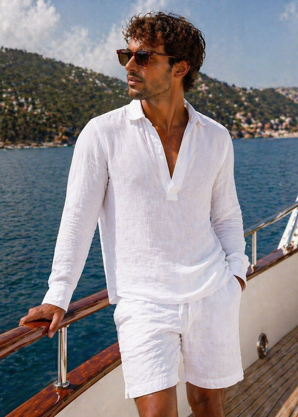 Men's Mariner V Placket Pull On Linen Shirt