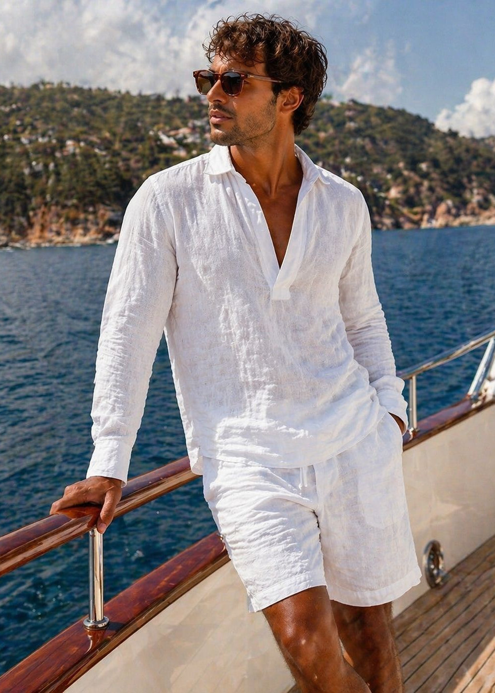 Men's Mariner V Placket Pull On Linen Shirt