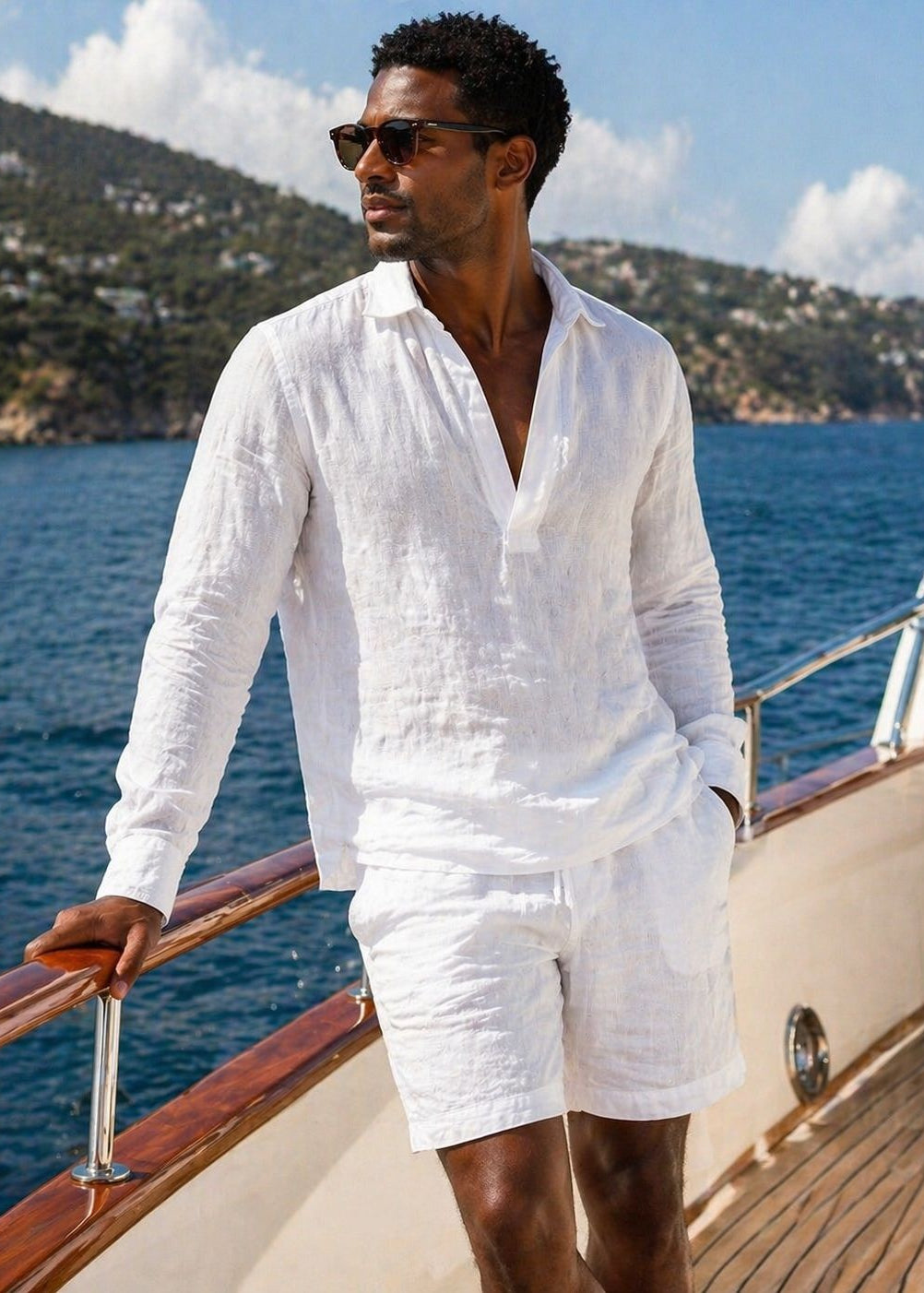 Men's Mariner V Placket Pull On Linen Shirt