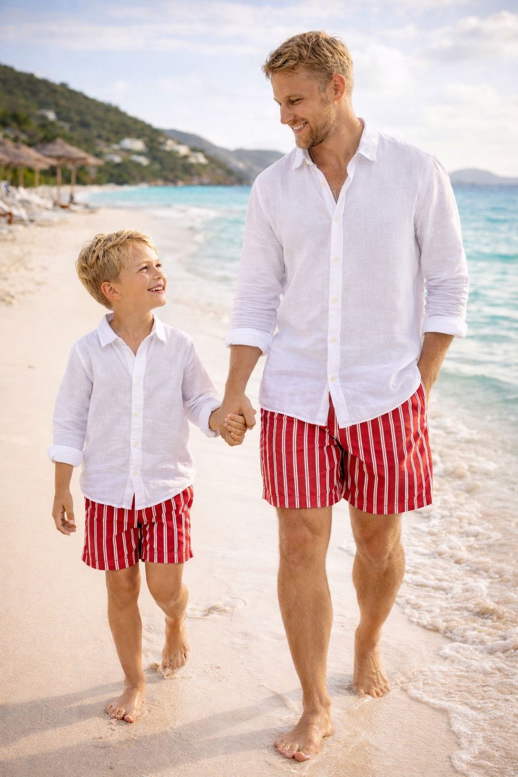 Father and Son - Pier Swim Shorts - Navy Stripes